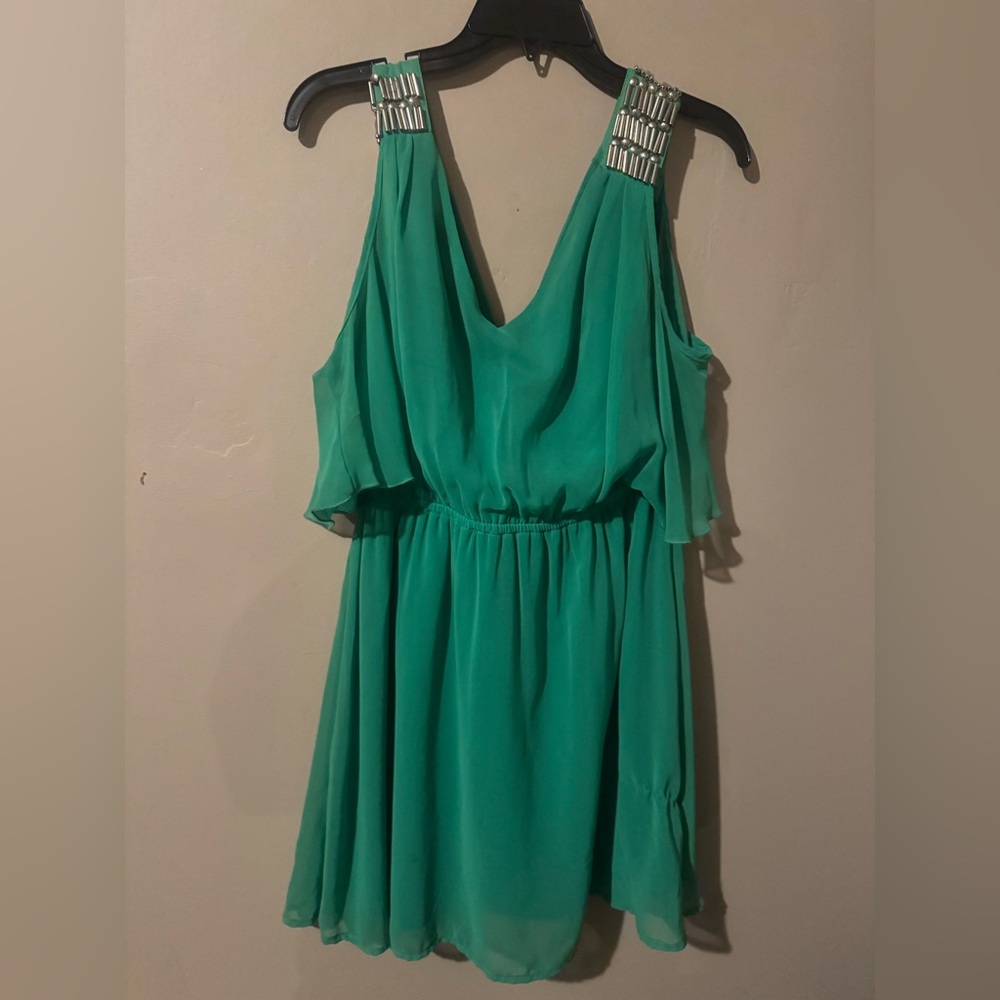 Green Chiffon Dress w/beaded straps